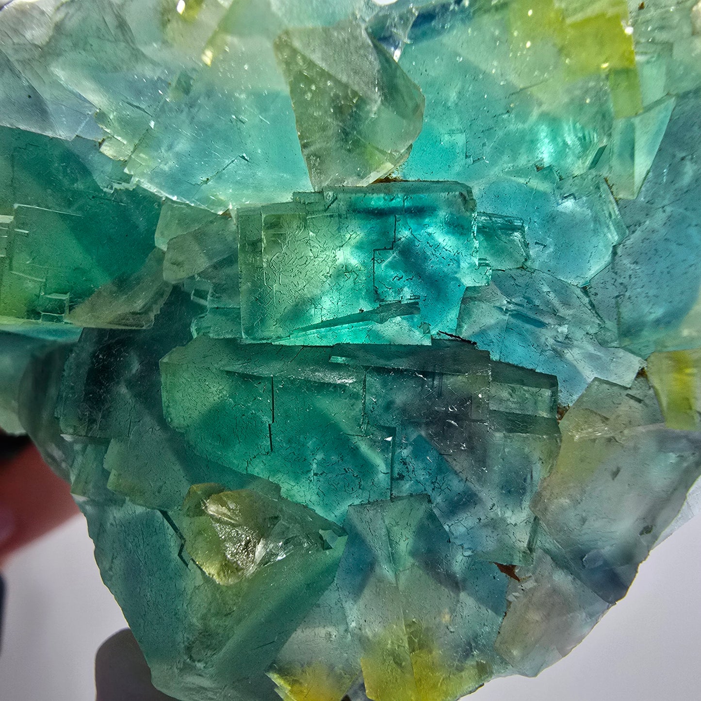 Phantom Fluorit Würfel Stufe, grün, gelb parkettiert Okorusu, Namibia 76*45*29mm #12828