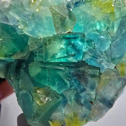 Phantom Fluorit Würfel Stufe, grün, gelb parkettiert Okorusu, Namibia 76*45*29mm #12828