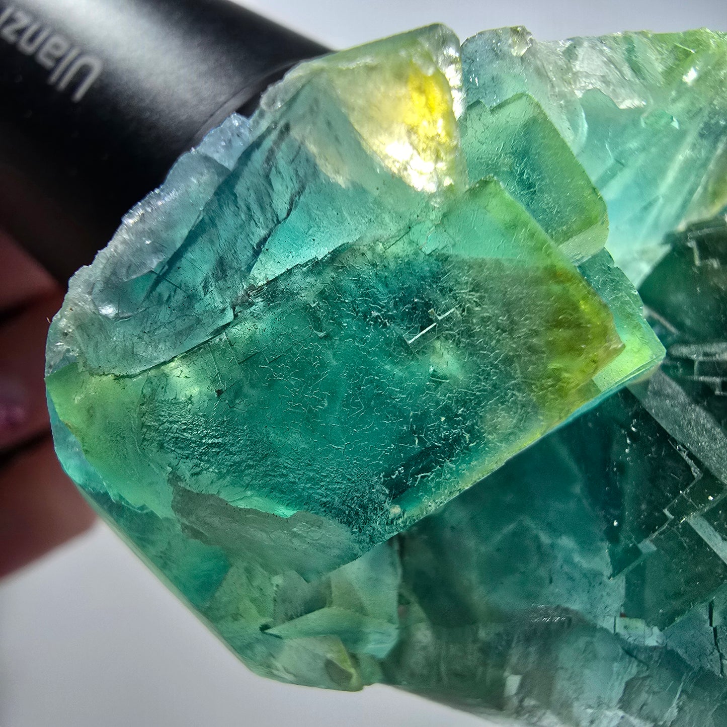 Phantom Fluorit Würfel Stufe, grün, gelb parkettiert Okorusu, Namibia 76*45*29mm #12828