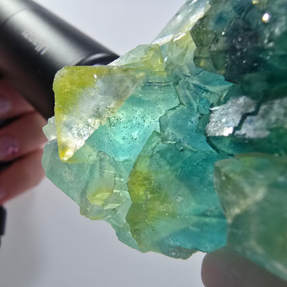 Phantom Fluorit Würfel Stufe, grün, gelb parkettiert Okorusu, Namibia 76*45*29mm #12828