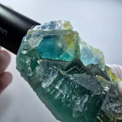 Phantom Fluorit Würfel Stufe, grün, gelb parkettiert Okorusu, Namibia 76*45*29mm #12828