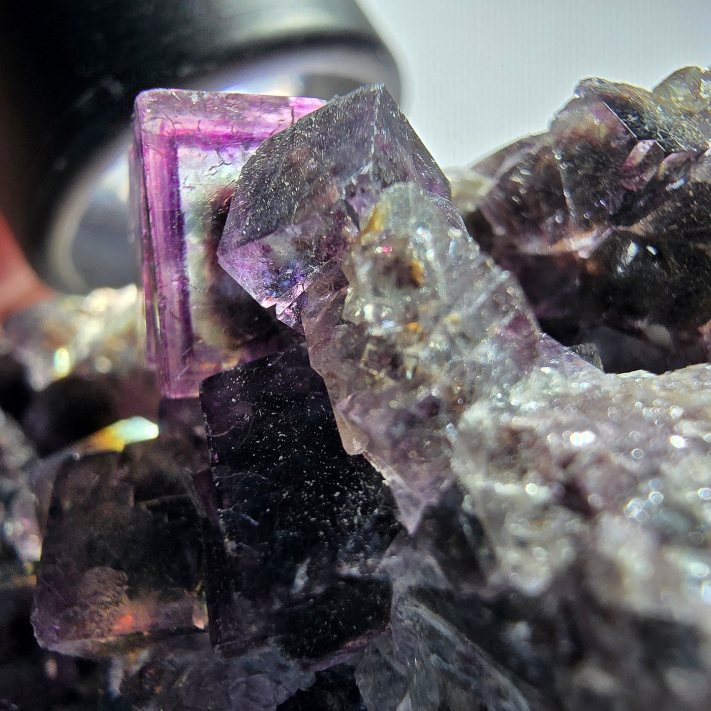 Sehr klare Phantom Fluorit Würfel Stufe, lila grün Okorusu, Namibia 86*57*35mm #12830