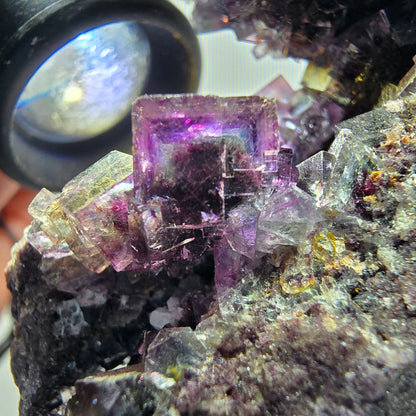 Sehr klare Phantom Fluorit Würfel Stufe, lila grün Okorusu, Namibia 86*57*35mm #12830