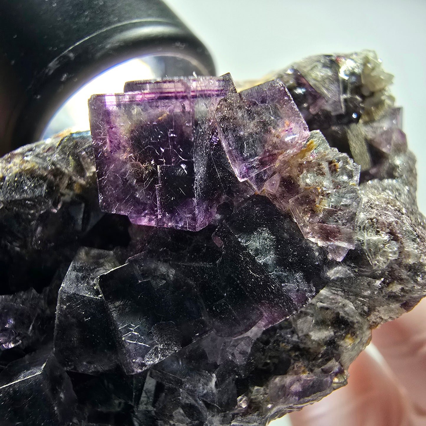 Sehr klare Phantom Fluorit Würfel Stufe, lila grün Okorusu, Namibia 86*57*35mm #12830