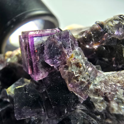Sehr klare Phantom Fluorit Würfel Stufe, lila grün Okorusu, Namibia 86*57*35mm #12830