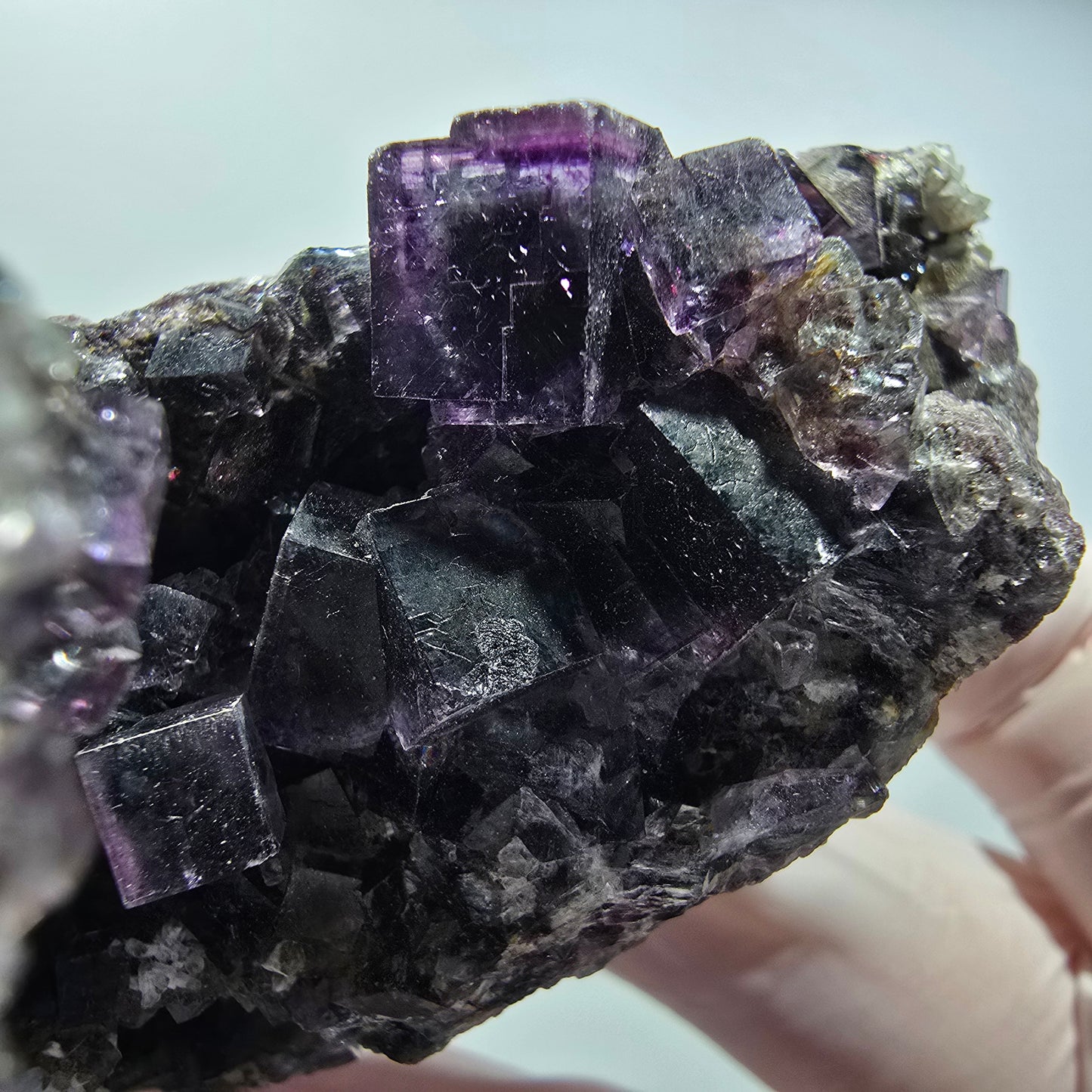 Sehr klare Phantom Fluorit Würfel Stufe, lila grün Okorusu, Namibia 86*57*35mm #12830