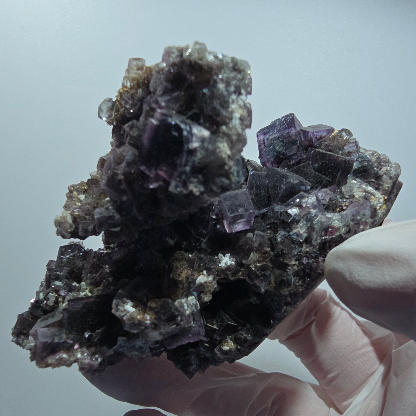Sehr klare Phantom Fluorit Würfel Stufe, lila grün Okorusu, Namibia 86*57*35mm #12830