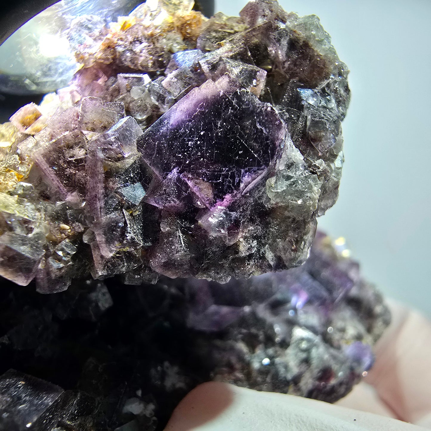 Sehr klare Phantom Fluorit Würfel Stufe, lila grün Okorusu, Namibia 86*57*35mm #12830