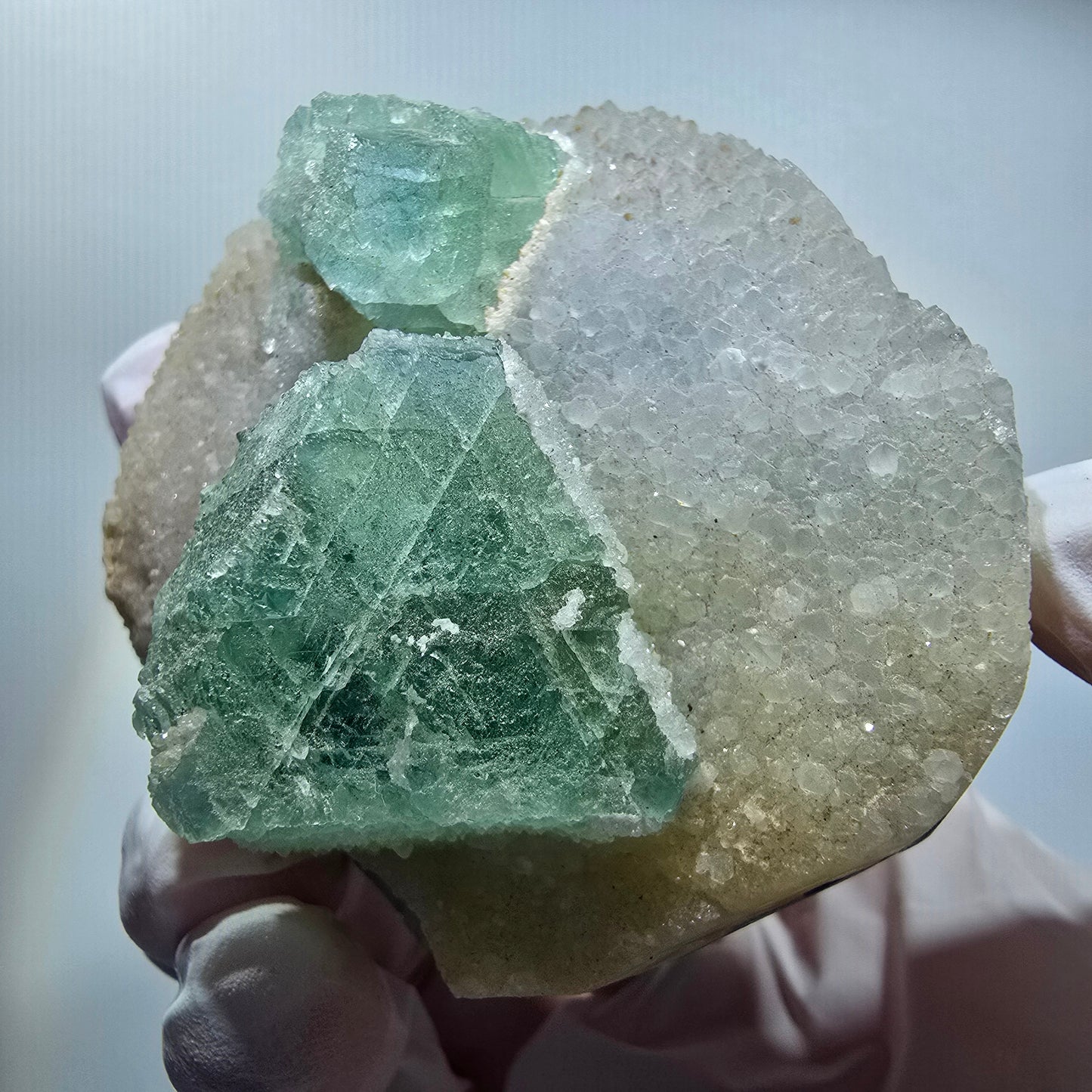 Phantom Fluorit, hexagonal auf Quarz Stufe Erongo, Namibia 65*57*37mm #12831