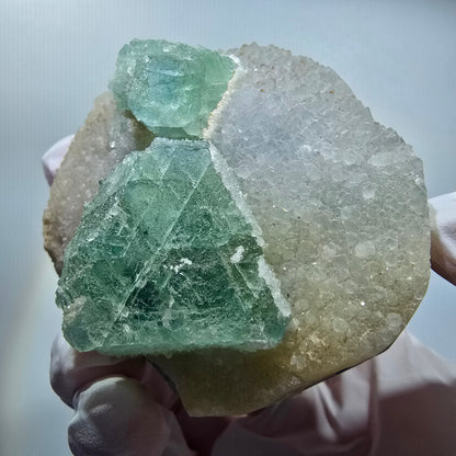Phantom Fluorit, hexagonal auf Quarz Stufe Erongo, Namibia 65*57*37mm #12831