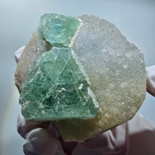 Phantom Fluorit, hexagonal auf Quarz Stufe Erongo, Namibia 65*57*37mm #12831