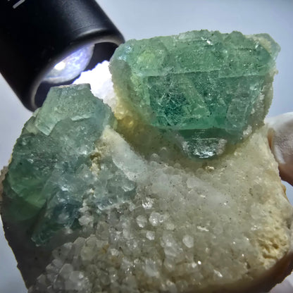 Phantom Fluorit, hexagonal auf Quarz Stufe Erongo, Namibia 65*57*37mm #12831