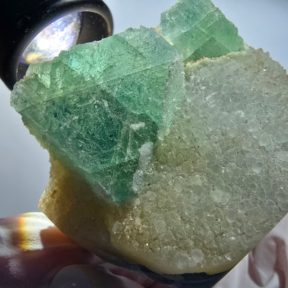 Phantom Fluorit, hexagonal auf Quarz Stufe Erongo, Namibia 65*57*37mm #12831