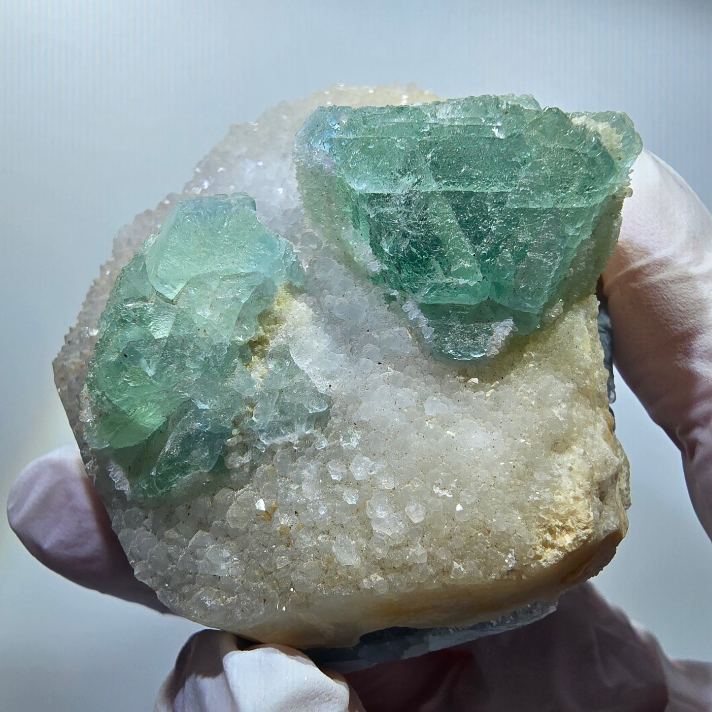 Phantom Fluorit, hexagonal auf Quarz Stufe Erongo, Namibia 65*57*37mm #12831
