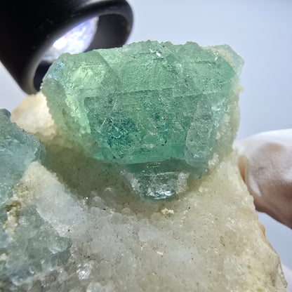 Phantom Fluorit, hexagonal auf Quarz Stufe Erongo, Namibia 65*57*37mm #12831