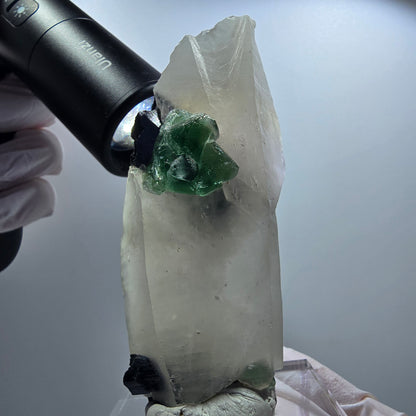 Phantom Fluorit, Skelett Rauchquarz, Schörl Turmalin Stufe Erongo, Namibia 93*35*22mm #12836