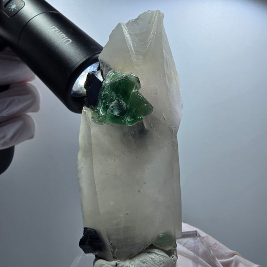 Phantom Fluorit, Skelett Rauchquarz, Schörl Turmalin Stufe Erongo, Namibia 93*35*22mm #12836