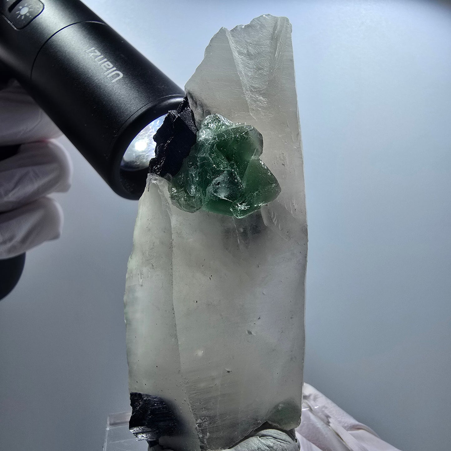 Phantom Fluorit, Skelett Rauchquarz, Schörl Turmalin Stufe Erongo, Namibia 93*35*22mm #12836