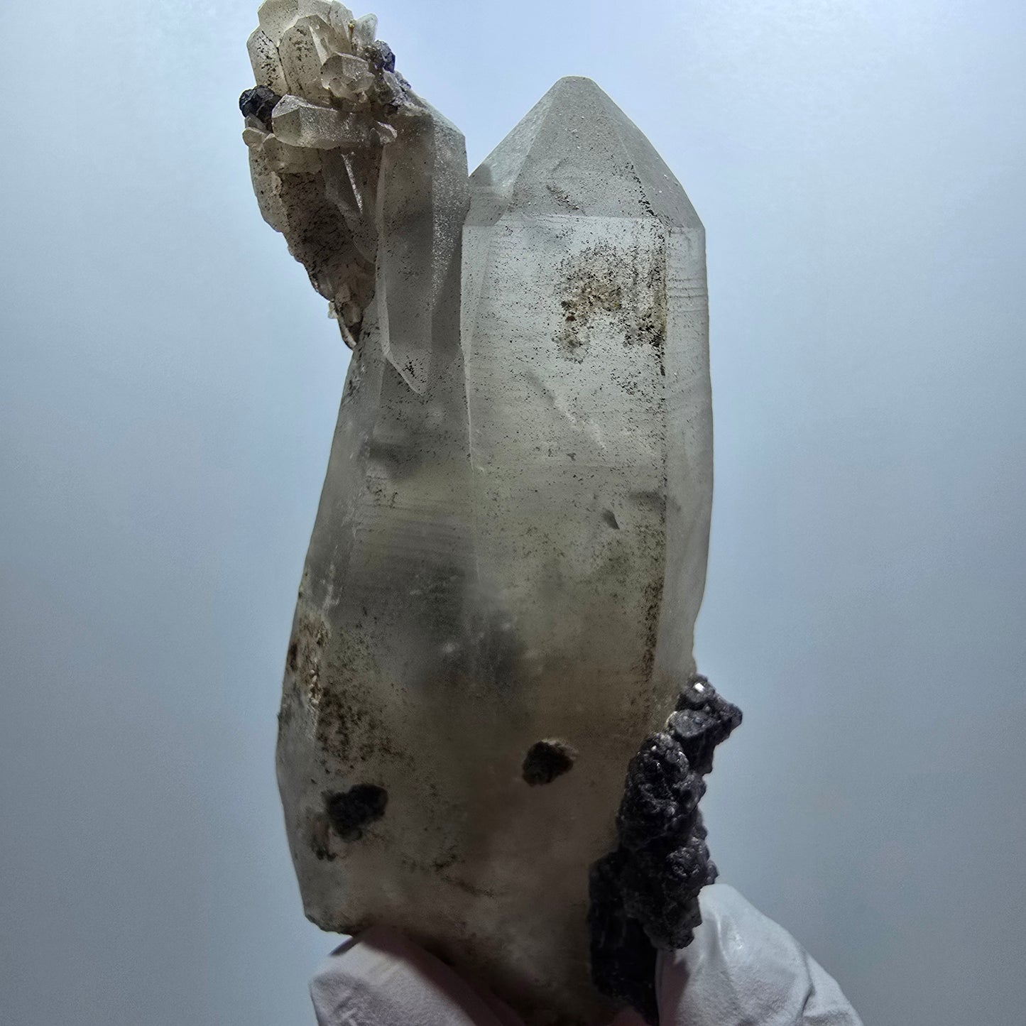 Skelett Rauchquarz, Phantom Fluorit, Hyalit Opal Erongo, Namibia 106*50*32mm #12839