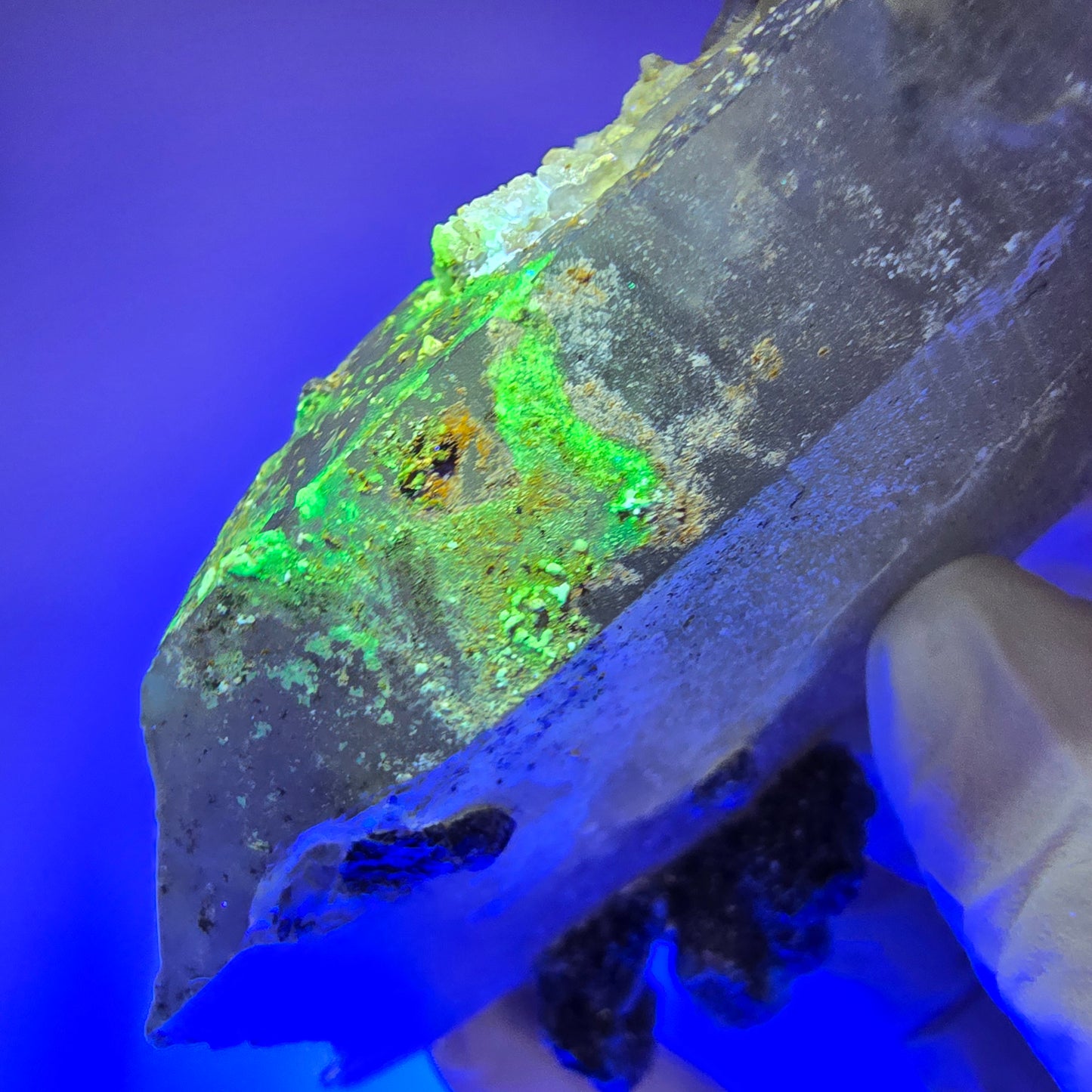 Skelett Rauchquarz, Phantom Fluorit, Hyalit Opal Erongo, Namibia 106*50*32mm #12839