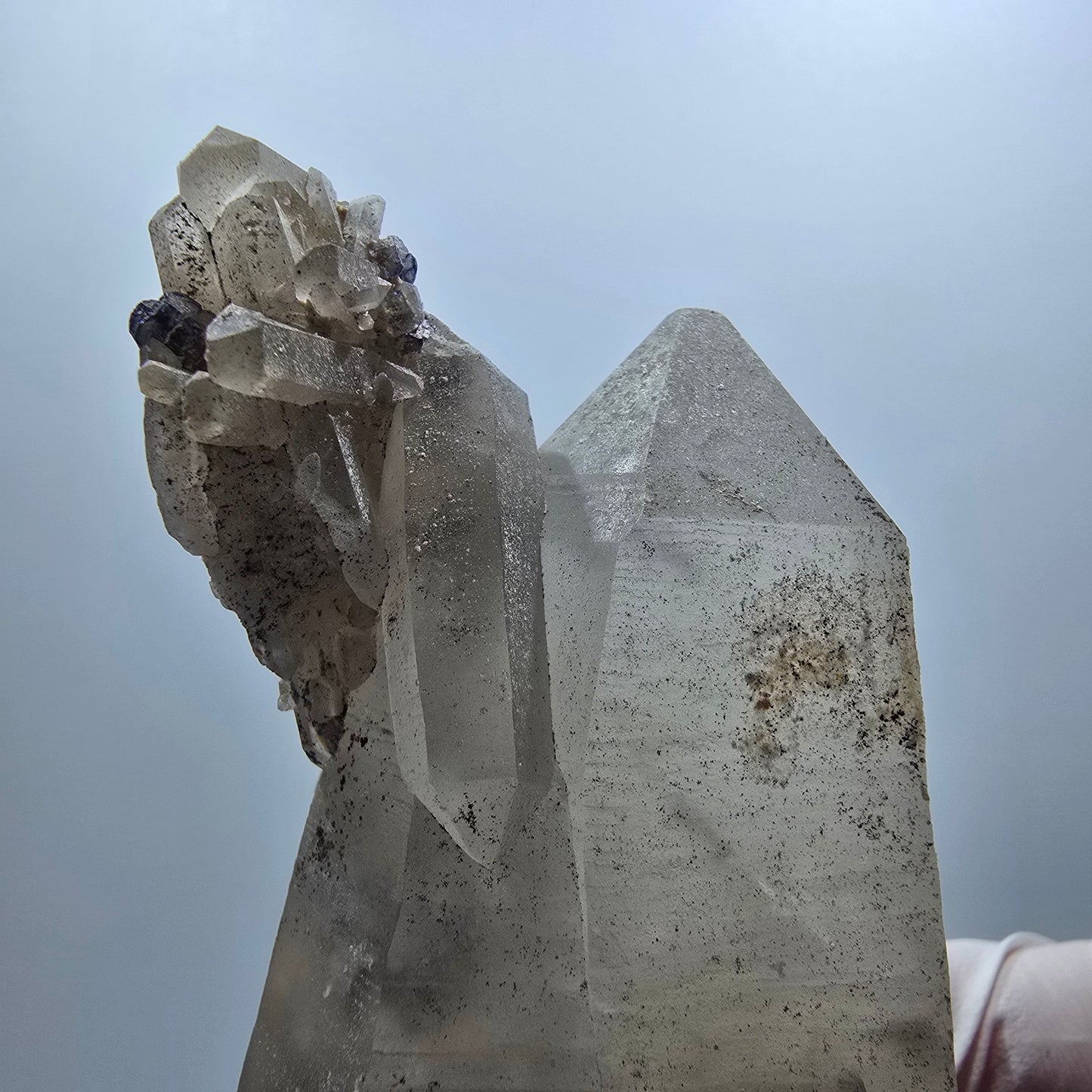 Skelett Rauchquarz, Phantom Fluorit, Hyalit Opal Erongo, Namibia 106*50*32mm #12839