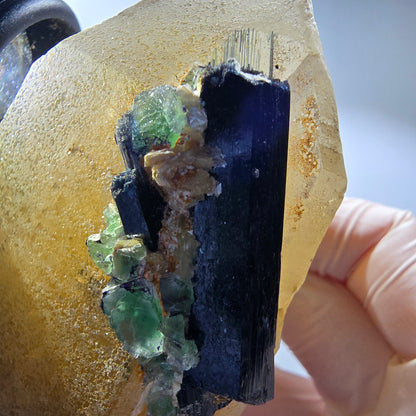 XL Rauchquarz, Fluorit, Schörl Turmalin, Hyalit Opal, Muskovit Erongo, Namibia 127*65*48mm #12842