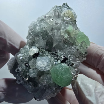 Prehnit, Starburst Quarz, Analcim, Calcit, Epidot Stufe Streep Mine Namibia 86*74*52mm #12849
