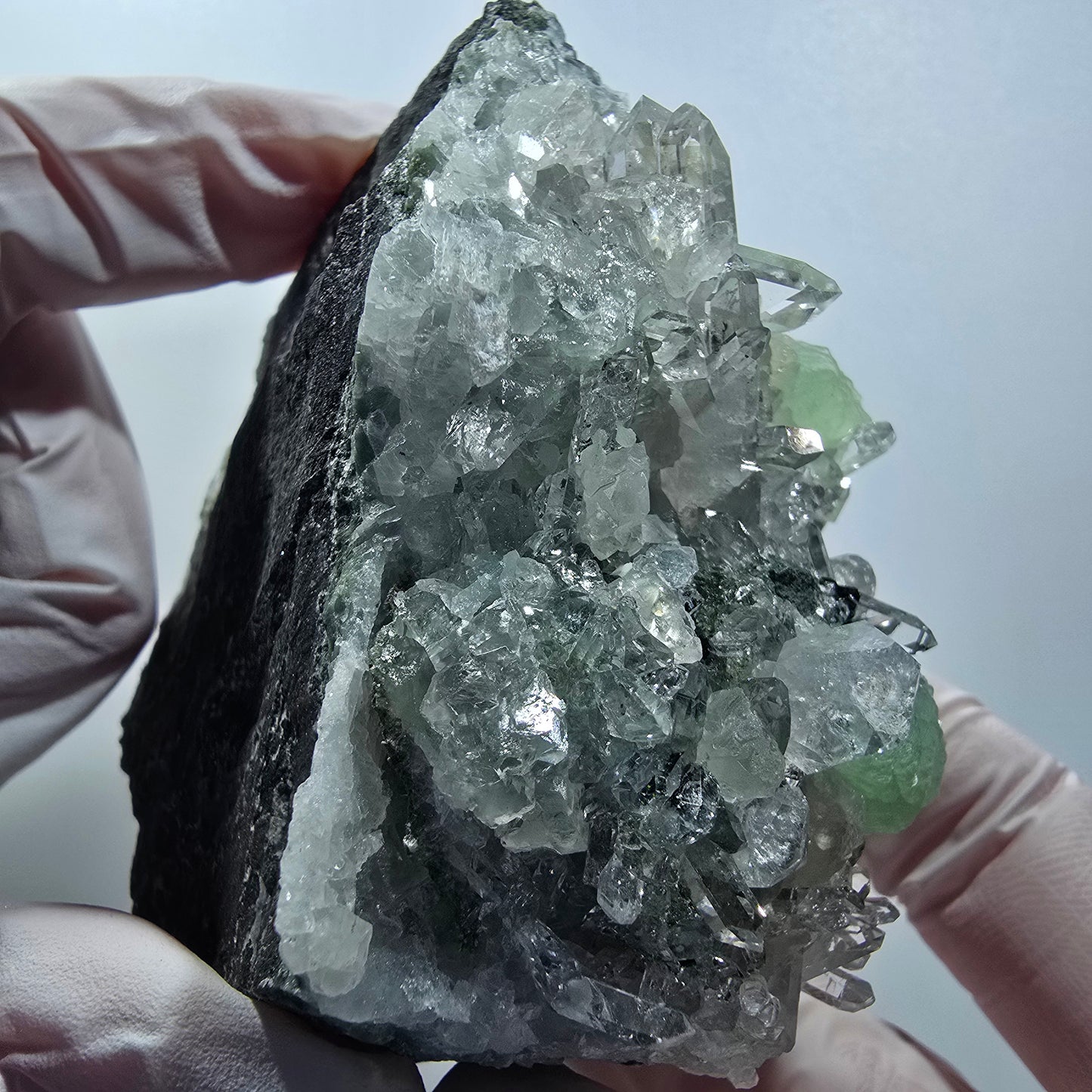Prehnit, Starburst Quarz, Analcim, Calcit, Epidot Stufe Streep Mine Namibia 86*74*52mm #12849
