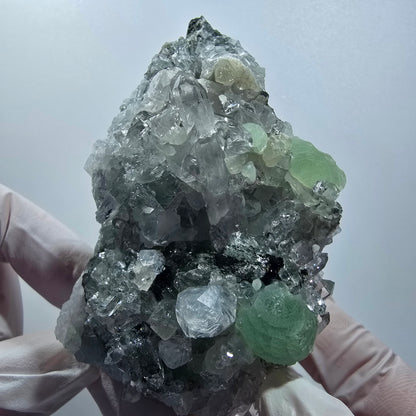 Prehnit, Starburst Quarz, Analcim, Calcit, Epidot Stufe Streep Mine Namibia 86*74*52mm #12849