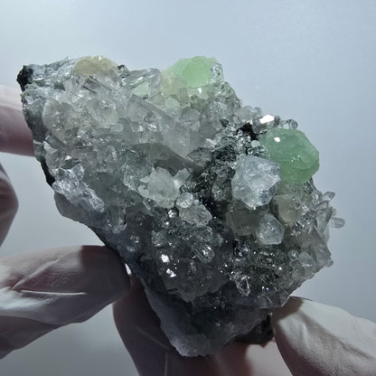 Prehnit, Starburst Quarz, Analcim, Calcit, Epidot Stufe Streep Mine Namibia 86*74*52mm #12849