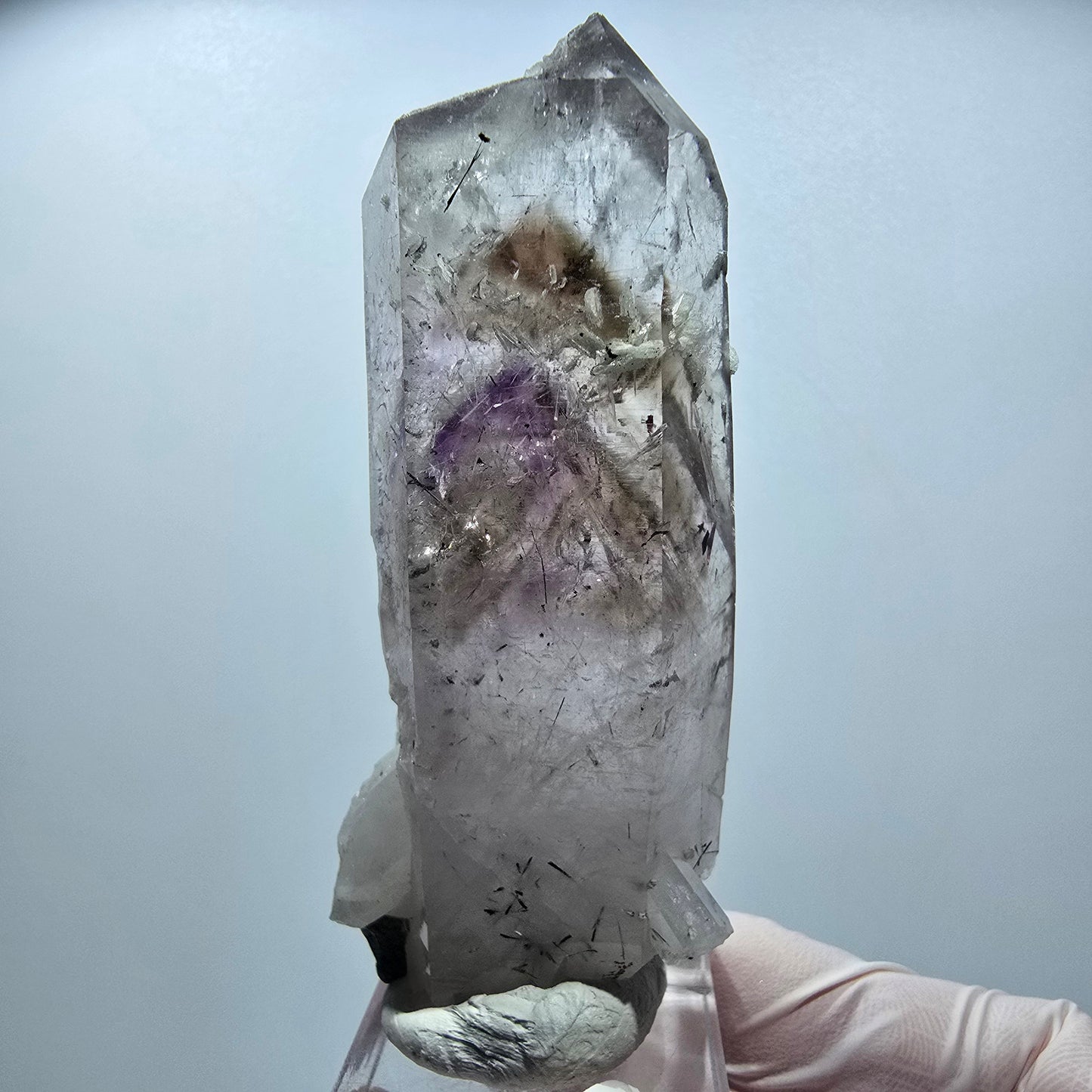 Enhydro Harlekin Phantom Amethyst mit Prehnit, Epidot Streep Mine Namibia 78*34*22mm #12850