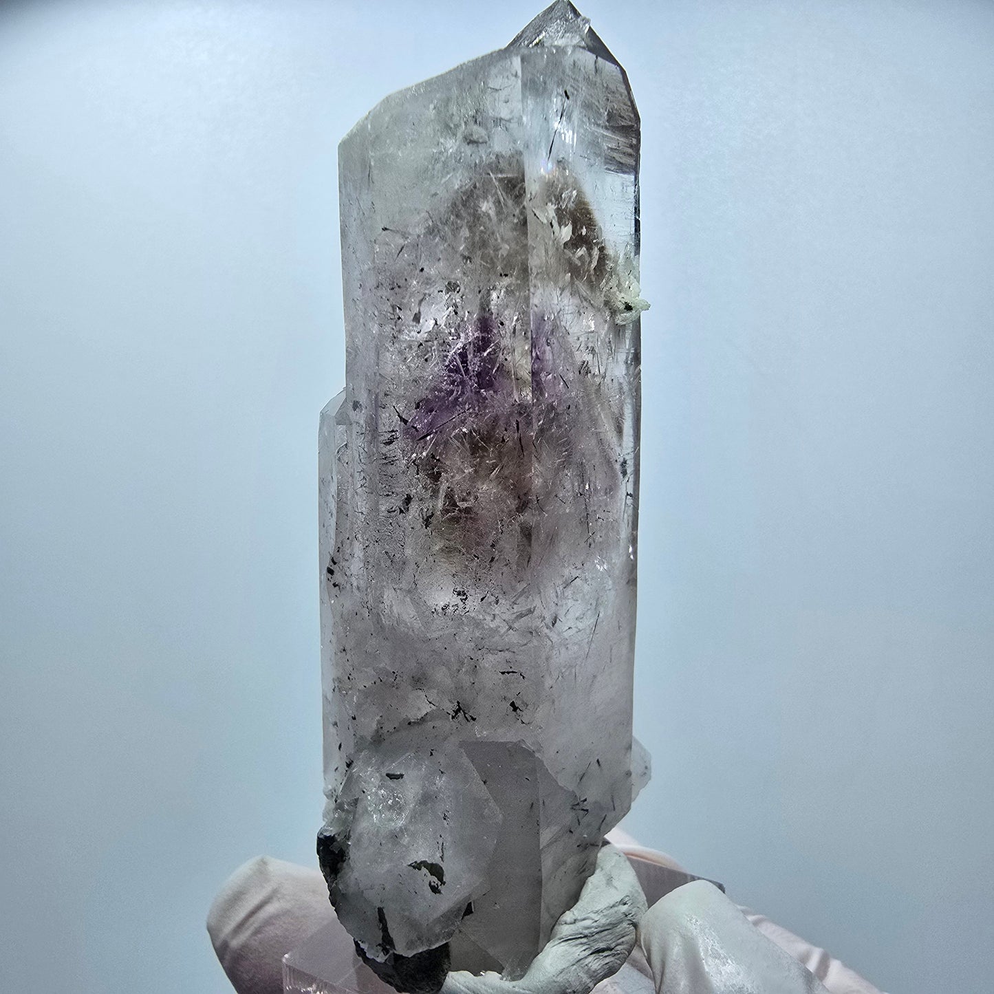 Enhydro Harlekin Phantom Amethyst mit Prehnit, Epidot Streep Mine Namibia 78*34*22mm #12850