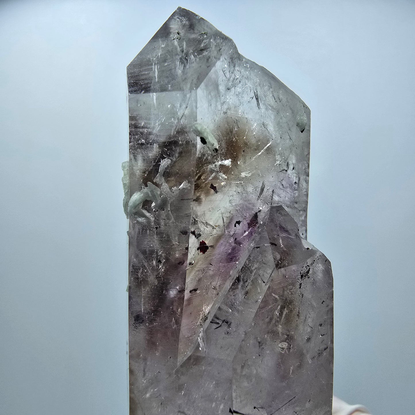 Enhydro Harlekin Phantom Amethyst mit Prehnit, Epidot Streep Mine Namibia 78*34*22mm #12850