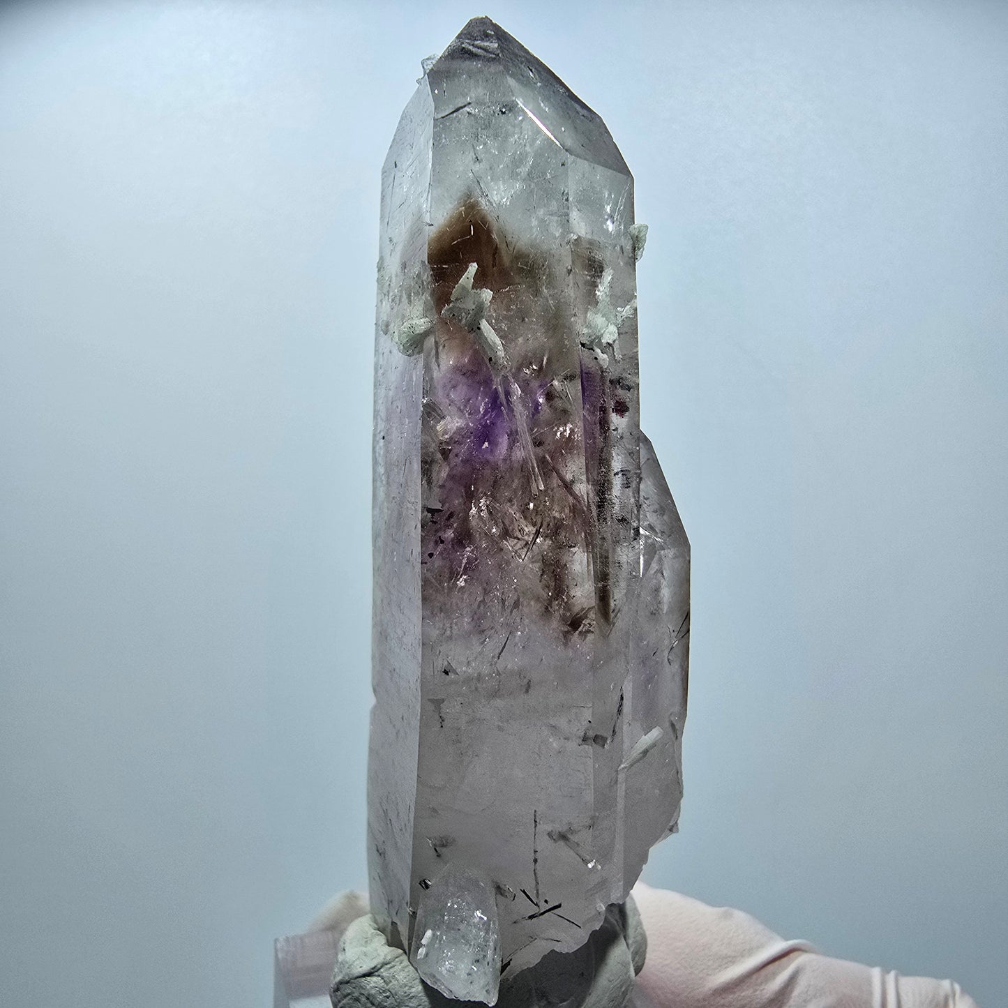 Enhydro Harlekin Phantom Amethyst mit Prehnit, Epidot Streep Mine Namibia 78*34*22mm #12850
