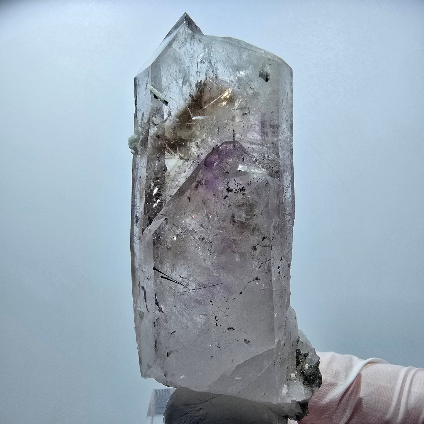 Enhydro Harlekin Phantom Amethyst mit Prehnit, Epidot Streep Mine Namibia 78*34*22mm #12850