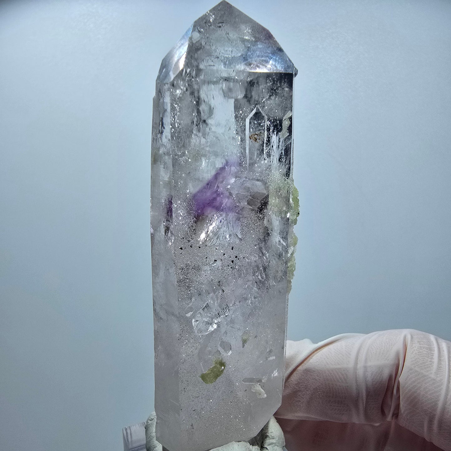 Enhydro Phantom Amethyst mit Analcim, Prehnit Streep Mine Namibia 84*23*23mm #12851