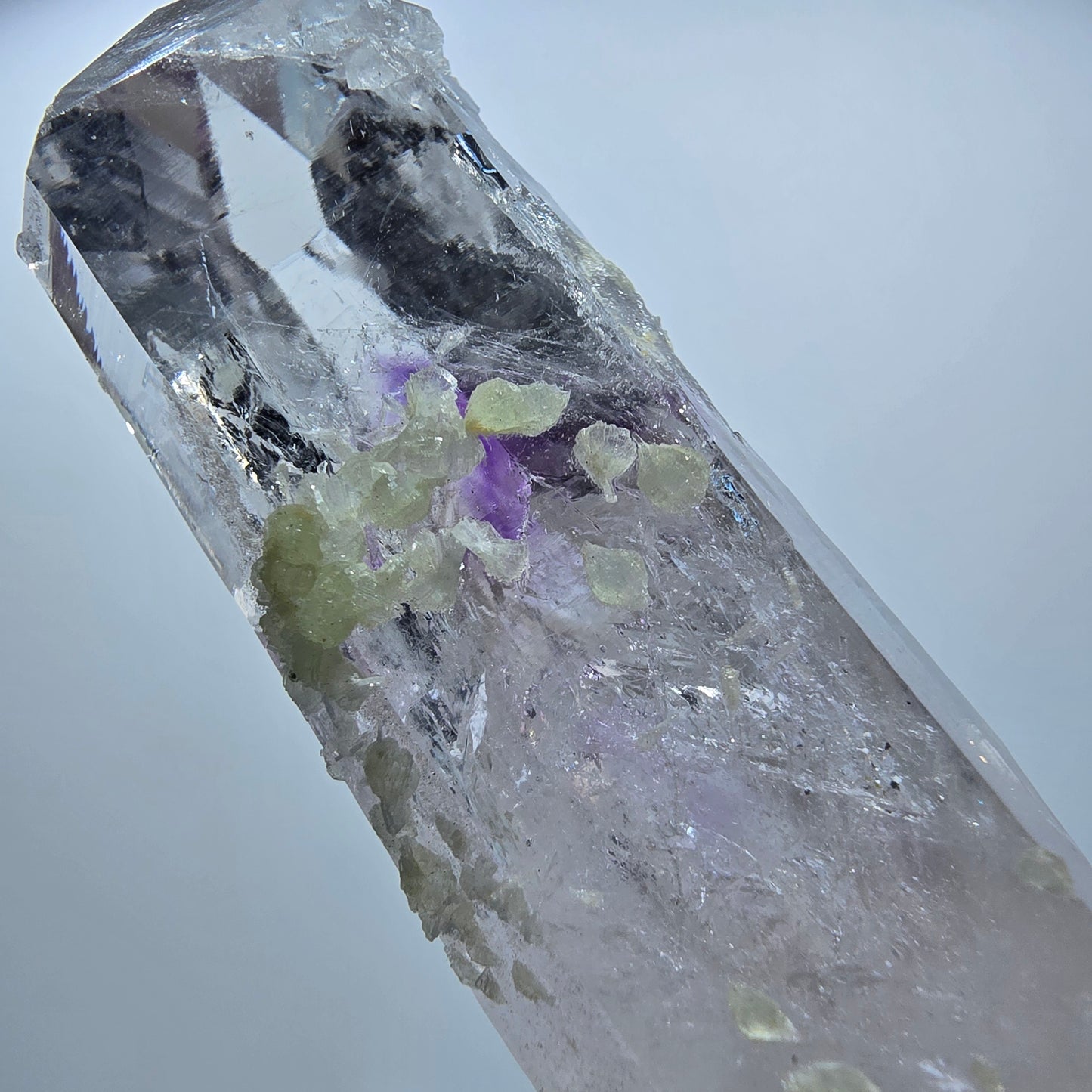 Enhydro Phantom Amethyst mit Analcim, Prehnit Streep Mine Namibia 84*23*23mm #12851