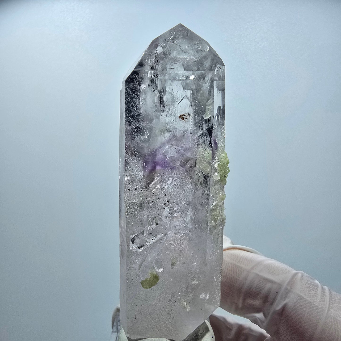 Enhydro Phantom Amethyst mit Analcim, Prehnit Streep Mine Namibia 84*23*23mm #12851