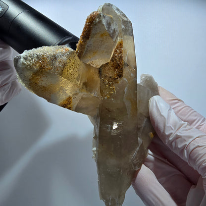 Skelett Phantom Rauchquarz Drilling mit Hyalit Opal Erongo, Namibia 99*97*41mm #12853