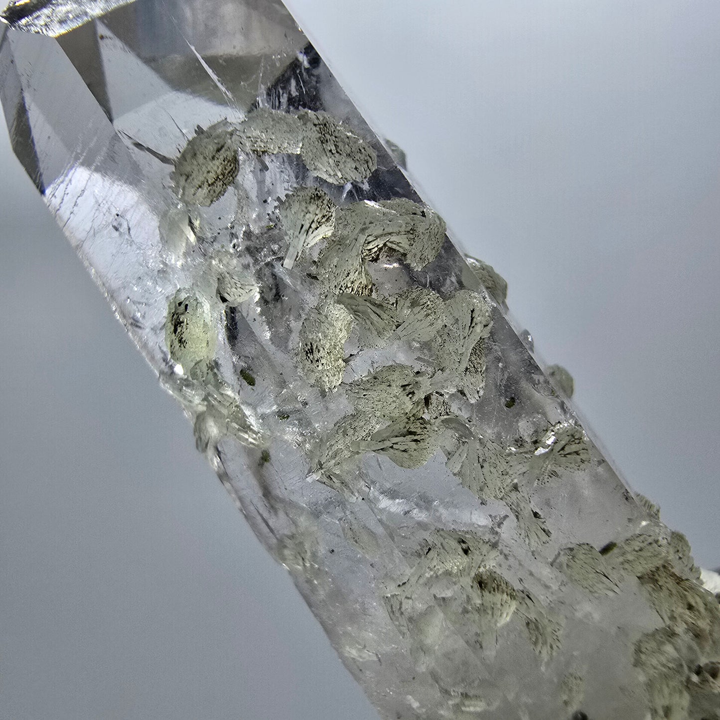 Enhydro Lemurian Phantom Quarz mit Prehnit, 1x Blase Streep Mine Namibia 44*15*13mm #12866