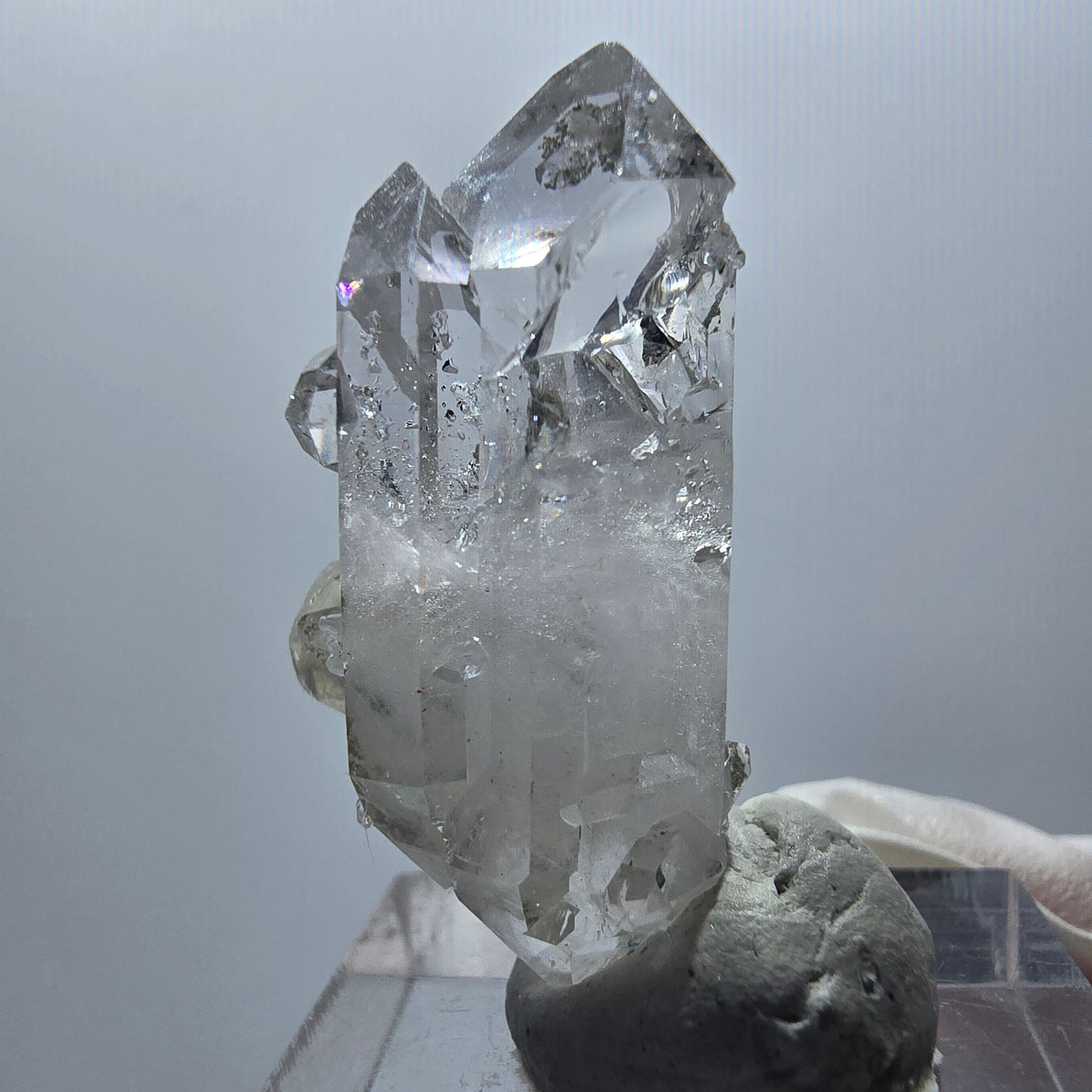 Skelett Rauchquarz Doppelender mit Analcim, Calcit Streep Mine Namibia 34*19*12mm #12868