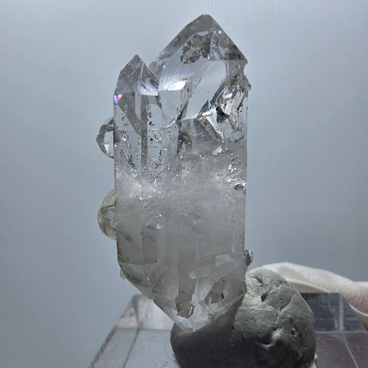 Skelett Rauchquarz Doppelender mit Analcim, Calcit Streep Mine Namibia 34*19*12mm #12868