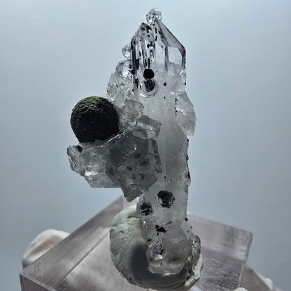 Quarz Doppelender mit Analcim, Hämatit, Calcit Würfel Streep Mine Namibia 38*18*16mm #12870