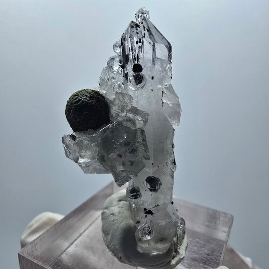 Quarz Doppelender mit Analcim, Hämatit, Calcit Würfel Streep Mine Namibia 38*18*16mm #12870