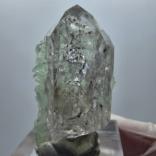 Lemurian Phantom Amethyst mit Prehnit Streep Mine Goboboseb Namibia 38*21*17mm #12871