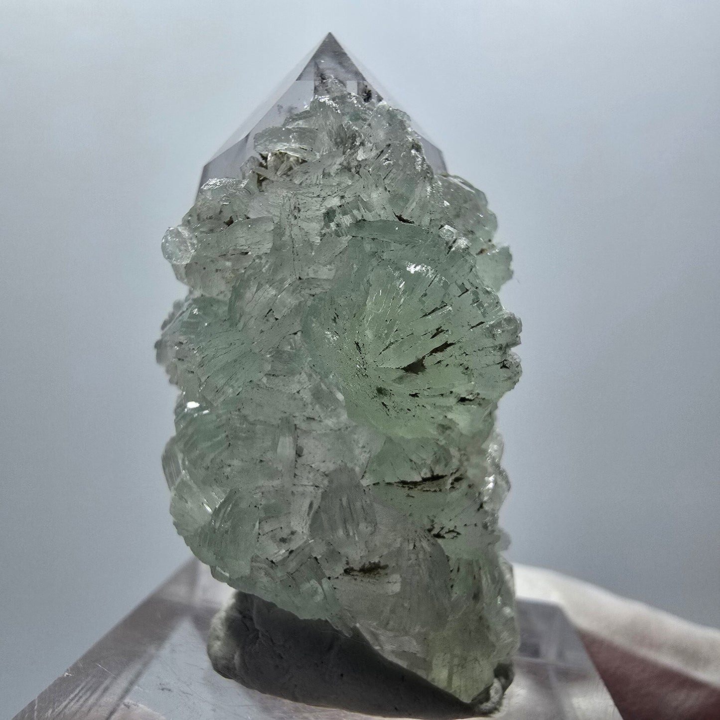 Lemurian Phantom Amethyst mit Prehnit Streep Mine Goboboseb Namibia 38*21*17mm #12871