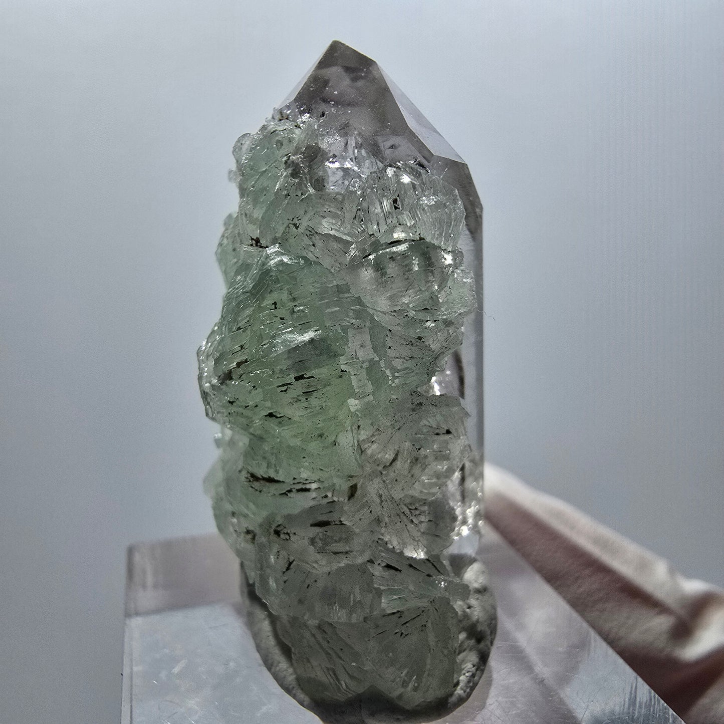 Lemurian Phantom Amethyst mit Prehnit Streep Mine Goboboseb Namibia 38*21*17mm #12871