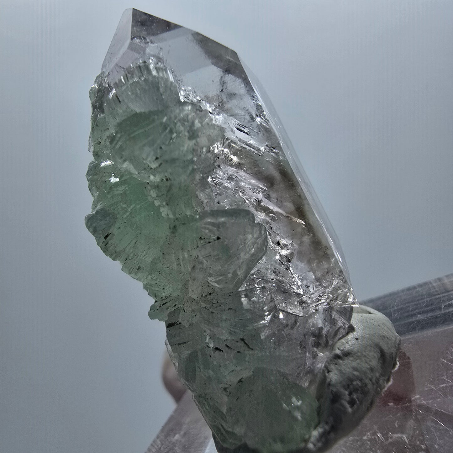Lemurian Phantom Amethyst mit Prehnit Streep Mine Goboboseb Namibia 38*21*17mm #12871
