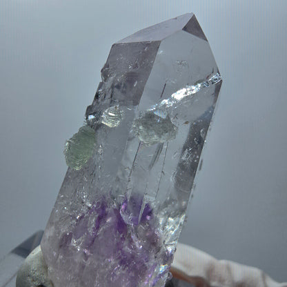 Lemurian Skelett Phantom Amethyst mit Prehnit, Hämatit Streep Mine, Namibia 38*19*16mm #12873