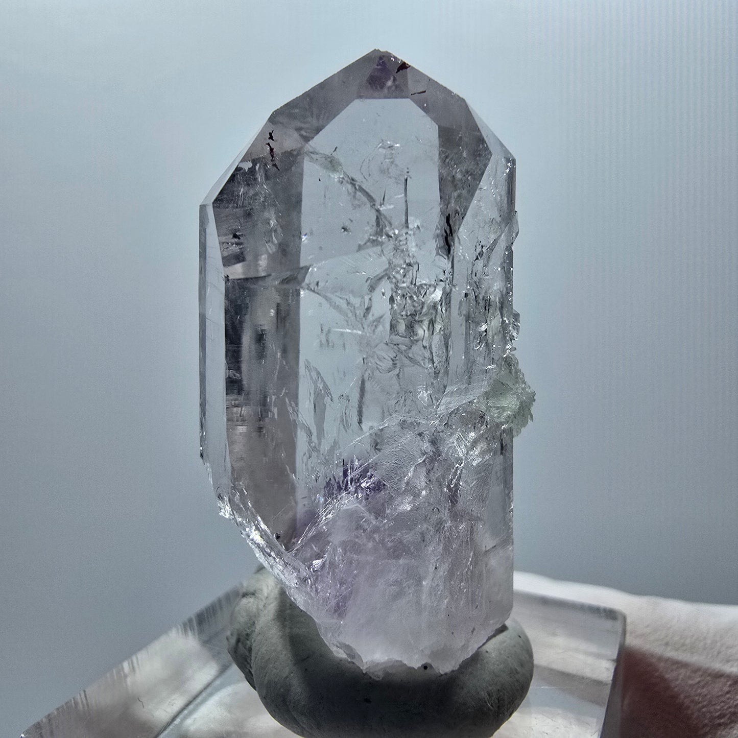 Lemurian Skelett Phantom Amethyst mit Prehnit, Hämatit Streep Mine, Namibia 38*19*16mm #12873